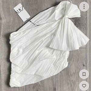 Zara Ivory Pleated Asymmetric Top